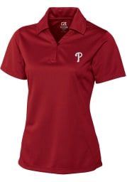 Cutter and Buck Philadelphia Phillies Womens Red DryTec Genre Short Sleeve Polo Shirt