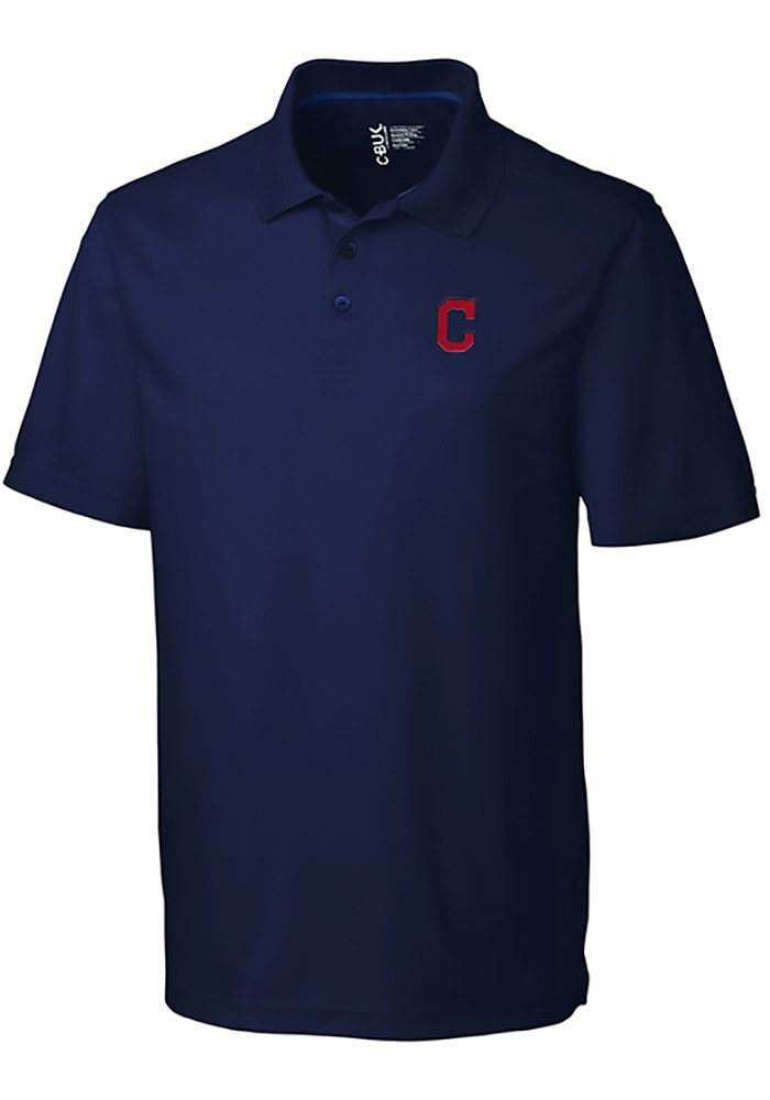 Cutter and Buck Cleveland Indians Mens Navy Blue Fairwood Short Sleeve Polo