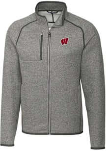 Mens Wisconsin Badgers Grey Cutter and Buck Mainsail Medium Weight Jacket