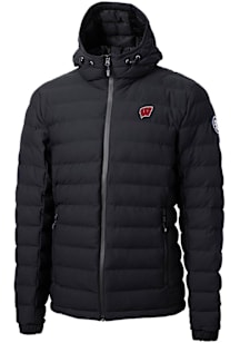 Mens Wisconsin Badgers Black Cutter and Buck Mission Ridge Repreve Puffer Filled Jacket