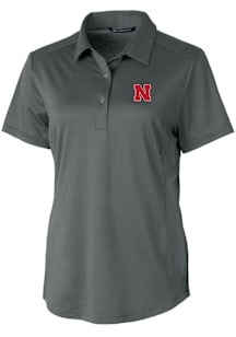 Cutter and Buck Nebraska Cornhuskers Womens Grey Prospect Textured Short Sleeve Polo Shirt