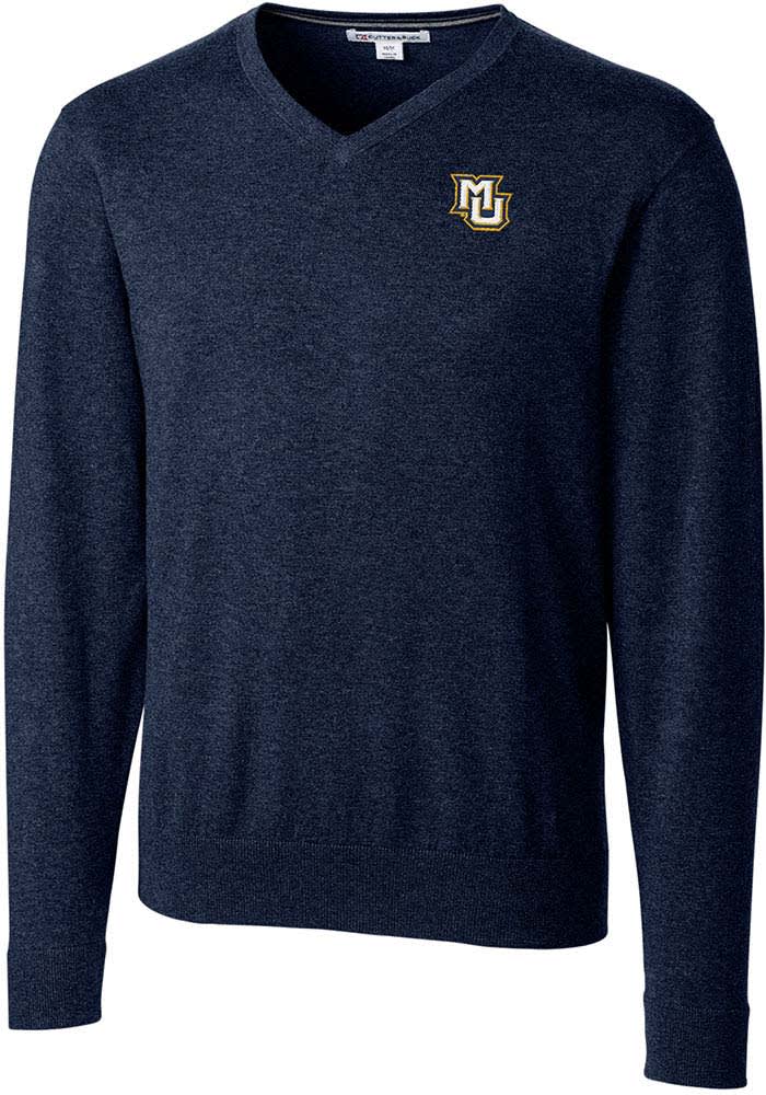 Cutter and Buck Marquette Golden Eagles Mens Navy Blue Lakemont Long Sleeve Sweater