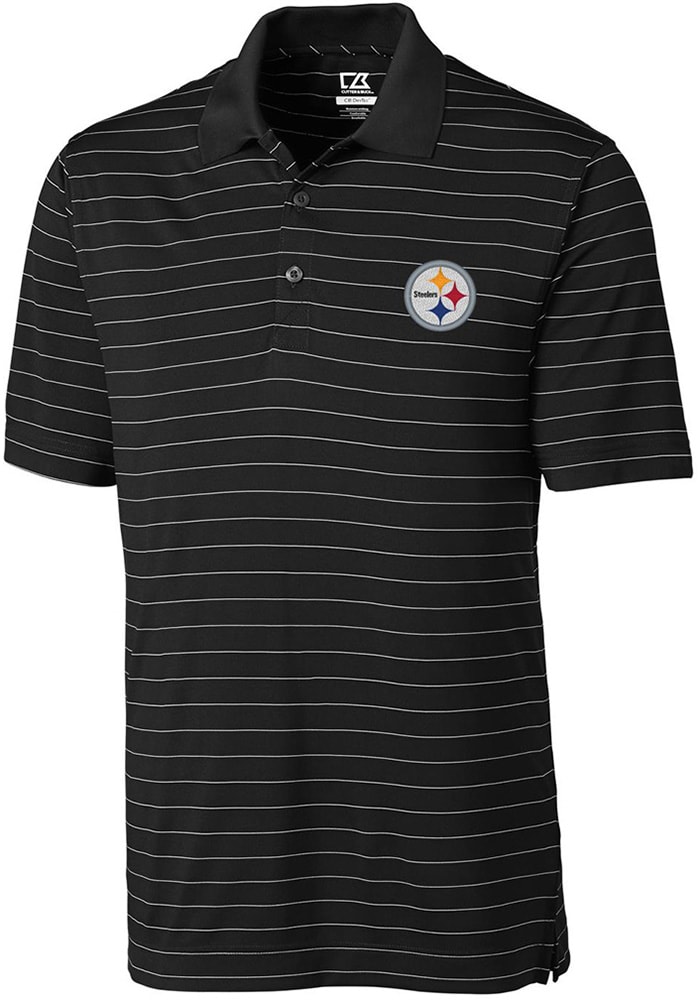 Cutter and Buck Pittsburgh Steelers Mens Black Franklin Stripe Short Sleeve Polo
