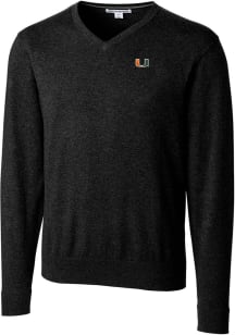 Cutter and Buck Miami Hurricanes Mens Black Lakemont Long Sleeve Sweater