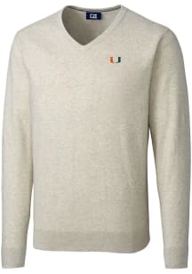 Cutter and Buck Miami Hurricanes Mens Oatmeal Lakemont Long Sleeve Sweater