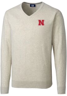 Cutter and Buck Nebraska Cornhuskers Mens Oatmeal Lakemont Long Sleeve Sweater