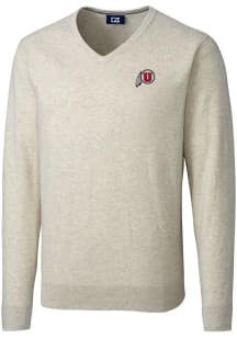 Cutter and Buck Utah Utes Mens Oatmeal Lakemont Long Sleeve Sweater