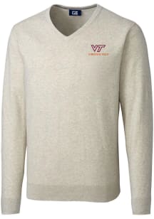 Cutter and Buck Virginia Tech Hokies Mens Oatmeal Lakemont Long Sleeve Sweater