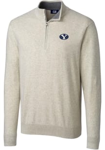 Cutter and Buck BYU Cougars Mens Oatmeal Lakemont Long Sleeve 1/4 Zip Pullover
