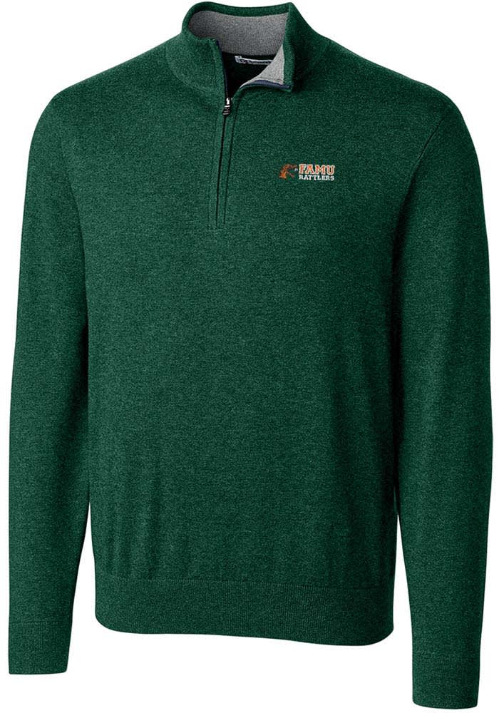 Cutter and Buck Florida A&M Rattlers Mens Green Lakemont Long Sleeve 1/4 Zip Pullover
