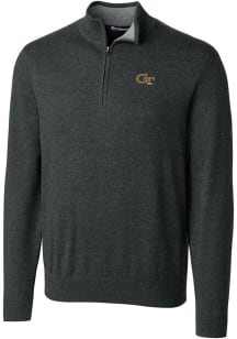 Cutter and Buck GA Tech Yellow Jackets Mens Grey Lakemont Long Sleeve 1/4 Zip Pullover