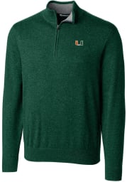 Cutter and Buck Miami Hurricanes Mens Green Lakemont Long Sleeve 1/4 Zip Pullover