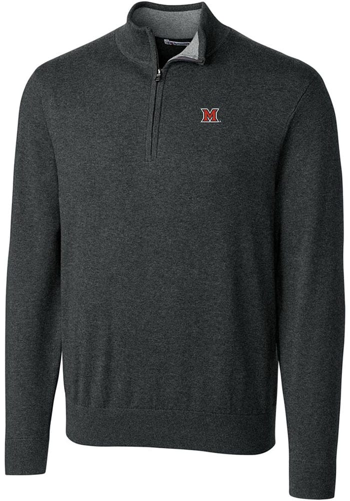 Cutter and Buck Miami RedHawks Mens Charcoal Lakemont Long Sleeve Qtr Zip Pullover