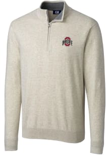 Cutter and Buck Ohio State Buckeyes Mens Oatmeal Lakemont Long Sleeve 1/4 Zip Pullover