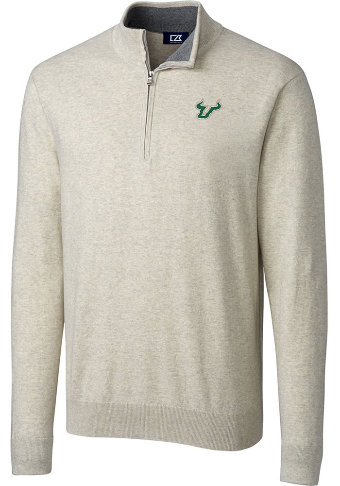 Cutter and Buck South Florida Bulls Mens Oatmeal Lakemont Long Sleeve 1/4 Zip Pullover