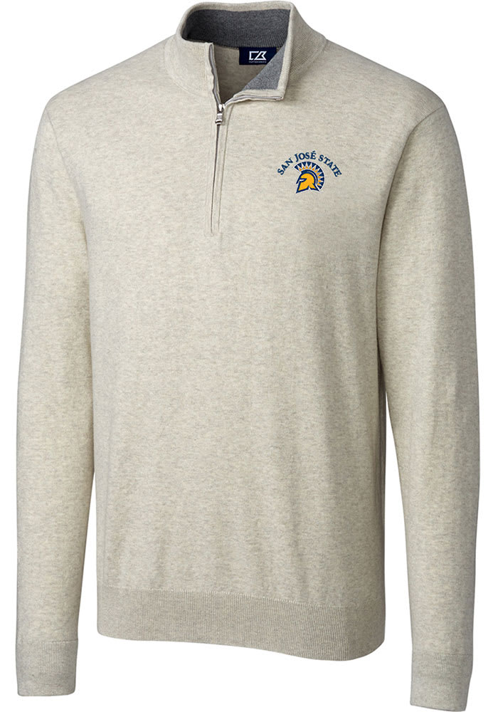 Cutter and Buck San Jose State Spartans Mens Oatmeal Lakemont Long Sleeve 1/4 Zip Pullover