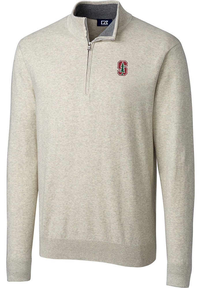 Cutter and Buck Stanford Cardinal Mens Oatmeal Lakemont Long Sleeve 1/4 Zip Pullover