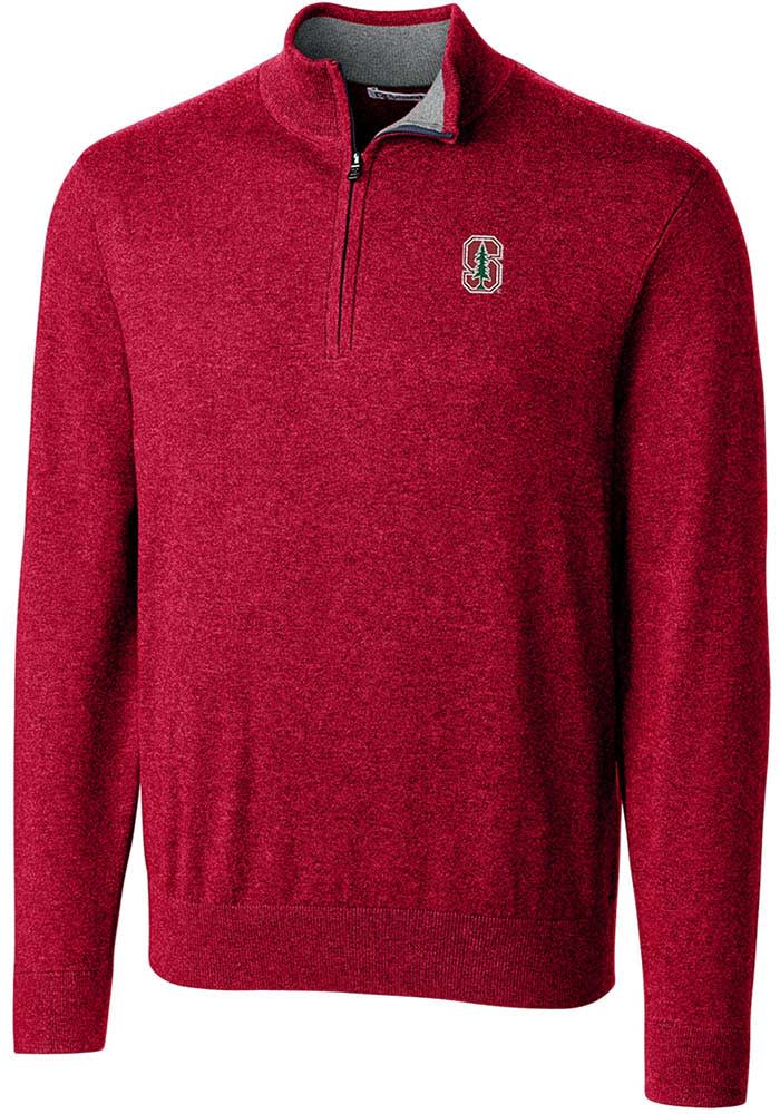Cutter and Buck Stanford Cardinal Mens Red Lakemont Long Sleeve 1/4 Zip Pullover