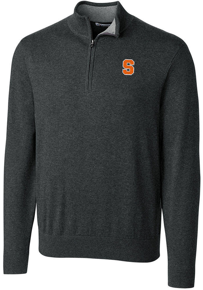 Cutter and Buck Syracuse Orange Mens Charcoal Lakemont Long Sleeve 1/4 Zip Pullover