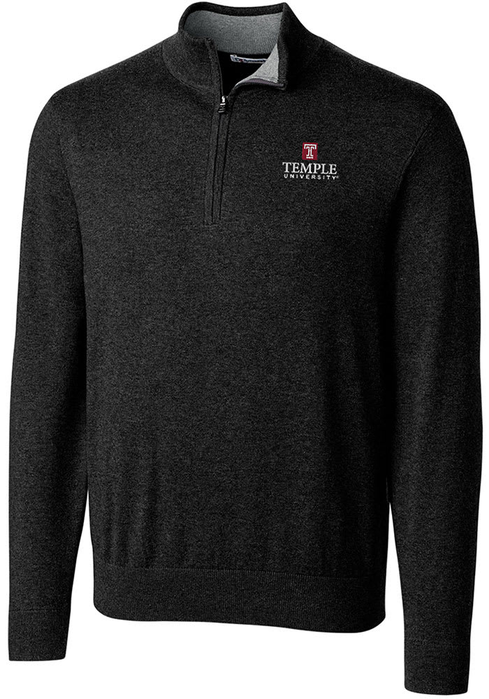Cutter and Buck Temple Owls Mens Black Lakemont Long Sleeve 1/4 Zip Pullover