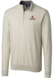 Cutter and Buck Temple Owls Mens Oatmeal Lakemont Long Sleeve 1/4 Zip Pullover