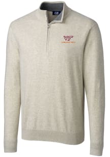 Cutter and Buck Virginia Tech Hokies Mens Oatmeal Lakemont Long Sleeve 1/4 Zip Pullover