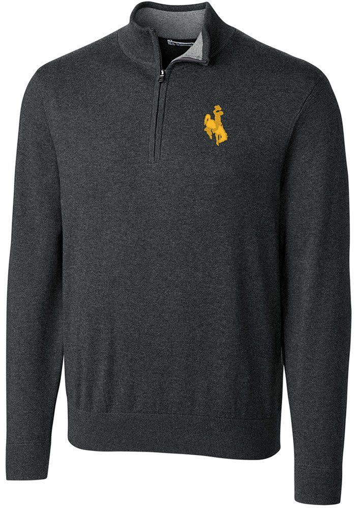 Cutter and Buck Wyoming Cowboys Mens Charcoal Lakemont Long Sleeve 1/4 Zip Pullover