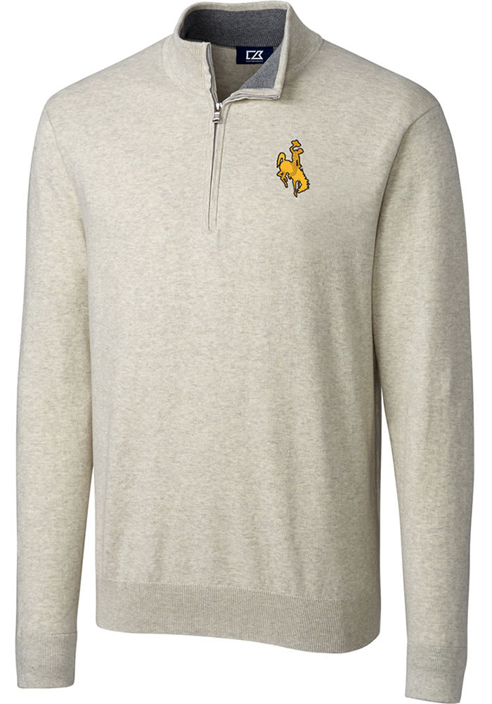 Cutter and Buck Wyoming Cowboys Mens Oatmeal Lakemont Long Sleeve 1/4 Zip Pullover
