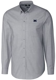 Mens Michigan Wolverines Charcoal Cutter and Buck Stretch Oxford Long Sleeve Dress Shirt
