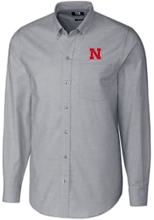 Cutter and Buck Nebraska Cornhuskers Mens Charcoal Stretch Oxford Long Sleeve Dress Shirt