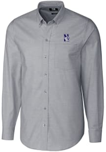 Mens Northwestern Wildcats Charcoal Cutter and Buck Stretch Oxford Long Sleeve Dress Shirt