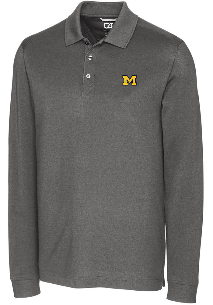 Cutter and Buck Michigan Wolverines Mens Charcoal Advantage Long Sleeve Polo Shirt