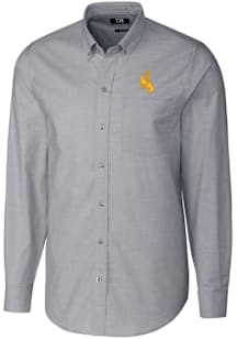 Cutter and Buck Wyoming Cowboys Mens Charcoal Stretch Oxford Long Sleeve Dress Shirt