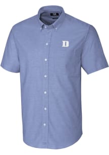 Cutter and Buck Duke Blue Devils Mens Blue Stretch Oxford Short Sleeve Dress Shirt
