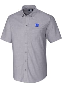 Cutter and Buck Duke Blue Devils Mens Charcoal Stretch Oxford Short Sleeve Dress Shirt