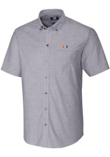 Cutter and Buck Miami Hurricanes Mens Charcoal Stretch Oxford Short Sleeve Dress Shirt