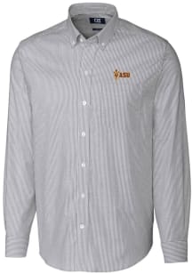 Cutter and Buck Arizona State Sun Devils Mens Charcoal Stretch Oxford Stripe Long Sleeve Dress S..
