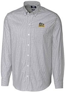 Mens Drexel Dragons Charcoal Cutter and Buck Stretch Oxford Stripe Long Sleeve Dress Shirt