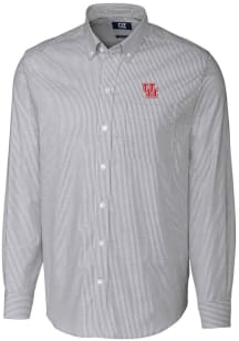 Cutter and Buck Houston Cougars Mens Charcoal Stretch Oxford Stripe Long Sleeve Dress Shirt