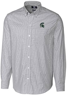 Cutter and Buck Michigan State Spartans Mens Charcoal Stretch Oxford Stripe Long Sleeve Dress Shir..