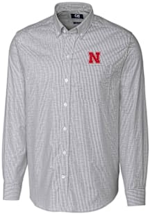 Cutter and Buck Nebraska Cornhuskers Mens Charcoal Stretch Oxford Stripe Long Sleeve Dress Shirt