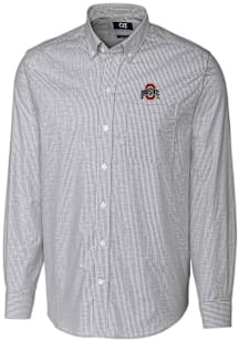 Cutter and Buck Ohio State Buckeyes Mens Charcoal Stretch Oxford Stripe Long Sleeve Dress Shirt