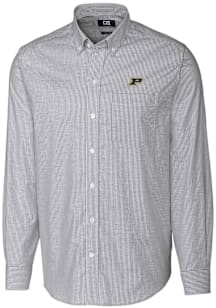 Cutter and Buck Purdue Boilermakers Mens Charcoal Stretch Oxford Stripe Long Sleeve Dress Shirt