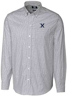 Cutter and Buck Xavier Musketeers Mens Charcoal Stretch Oxford Stripe Long Sleeve Dress Shirt