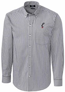 Cutter and Buck Cincinnati Bearcats Mens Charcoal Easy Care Gingham Long Sleeve Dress Shirt