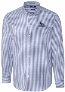 Cutter and Buck Creighton Bluejays Mens Blue Easy Care Gingham Long Sleeve Dress Shirt