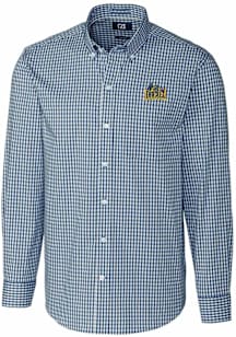 Mens Drexel Dragons Navy Blue Cutter and Buck Easy Care Gingham Long Sleeve Dress Shirt