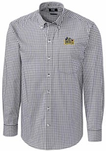 Mens Drexel Dragons Charcoal Cutter and Buck Easy Care Gingham Long Sleeve Dress Shirt