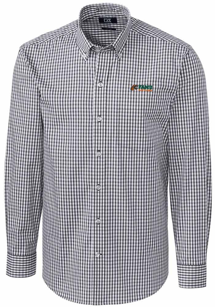 Cutter and Buck Florida A&M Rattlers Mens Charcoal Easy Care Gingham Long Sleeve Dress Shirt
