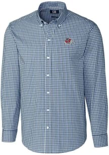 Cutter and Buck Fresno State Bulldogs Mens Navy Blue Easy Care Gingham Long Sleeve Dress Shirt